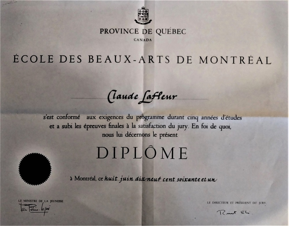 Diplôme École des Beaux Arts de Montréal, 1961